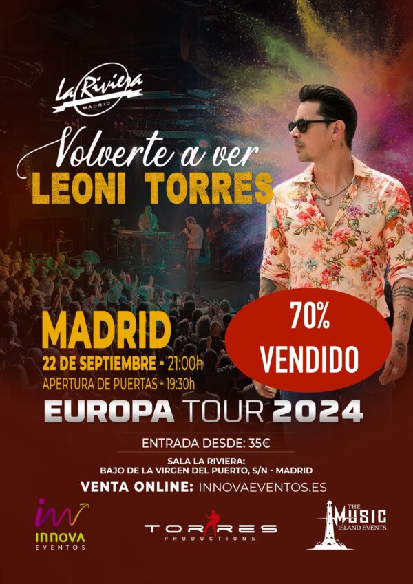 Concierto Leoni Torres en Madrid - 22 septiembre - Entrada VIP, Concierto Leoni Torres en Madrid - 22 septiembre - Entrada General